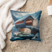 冬、雪が覆われた橋と川 クッション (ブランケット)