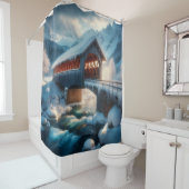 冬、雪が覆われた橋と川 シャワーカーテン (インサイチュ)