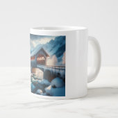 冬、雪が覆われた橋と川 ジャンボコーヒーマグカップ (正面右)