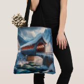 冬、雪が覆われた橋と川 トートバッグ (クローズアップ)