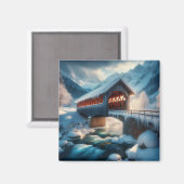 冬、雪が覆われた橋と川 マグネット (正面/裏面)