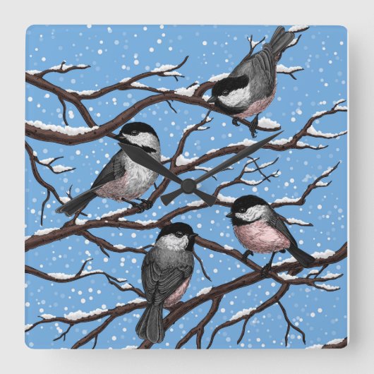 冬《鳥》アメリカゴガラ スクエア壁時計 (正面)