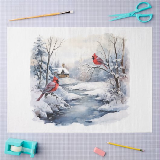 冬（鳥）ショウジョウコウカンチョウシリーズデザイン5 薄葉紙 (クラフト)