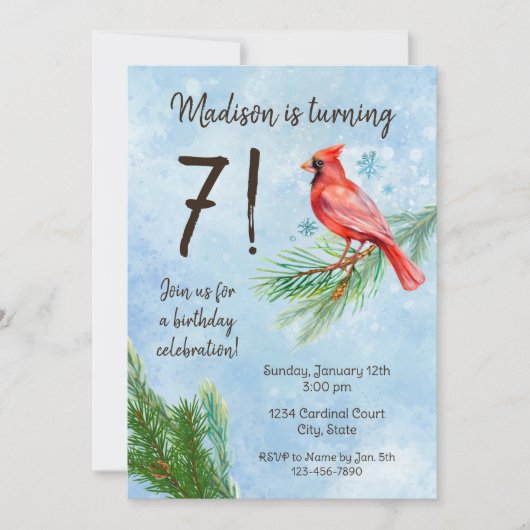 冬（鳥）ショウジョウコウカンチョウ誕生日招待状 招待状 (正面)
