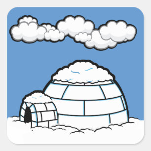 冬IGLOO雪の青い空の白い雲の漫画 スクエアシール