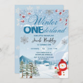 冬ONEderland男女兼用の最初の誕生日 招待状 (正面/裏面)