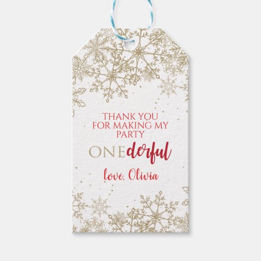 冬ONEderland金ゴールドスノーフレーク1st誕生日 ギフトタグ (正面)