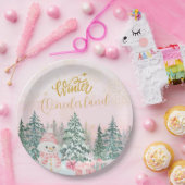 冬ONEderland雪だるまガール1stバースデーピンク ペーパープレート (パーティー)