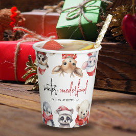 冬ONEderland 1歳の誕生日かわいい動物 紙コップ