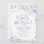 冬ONEderland 1st誕生日シルバー薄紫紫 招待状 (正面)
