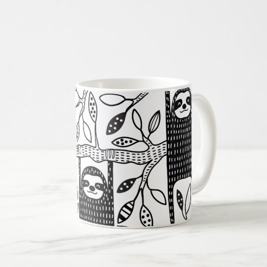 冷えたナマケモノ:かわいい動物のパターン。 コーヒーマグカップ (正面右)
