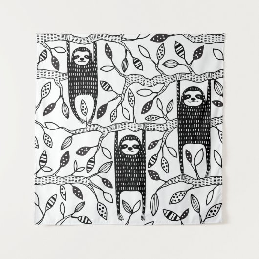 冷えたナマケモノ：かわいい動物のパターン。 タペストリー (正面)