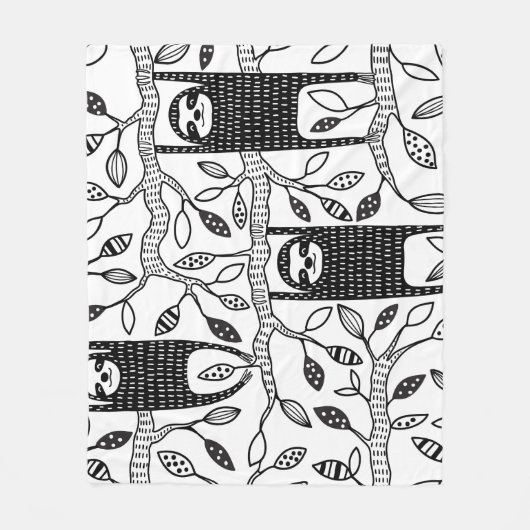 冷えたナマケモノ:かわいい動物のパターン。 フリースブランケット (正面)