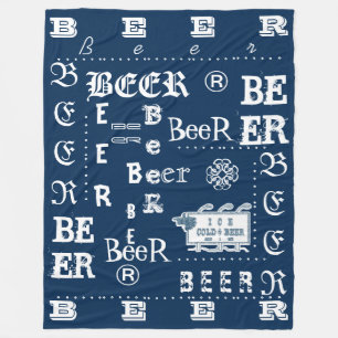 冷えたビール印の白および青 フリースブランケット