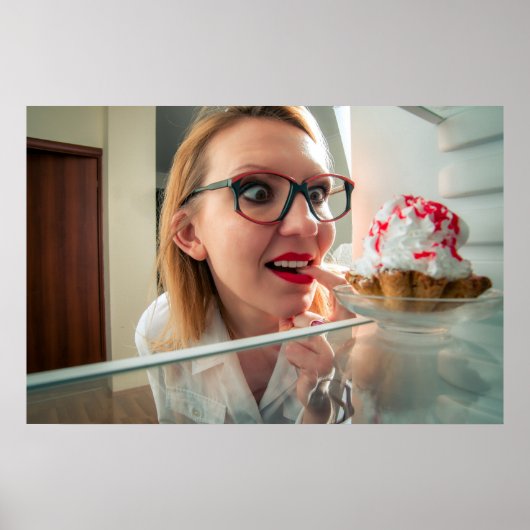 冷おもしろい蔵庫見学の女の子 ポスター (正面)