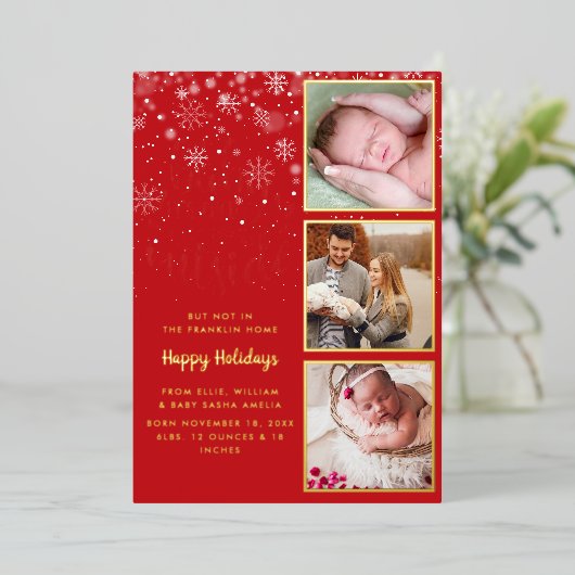 冷たいアウトサイドフォトフォイル誕生のお知らせ 箔シーズンカード (立ち正面)