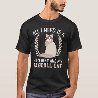 冷たいビールとラグドール猫 キティ アルコール 1 Tシャツ