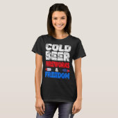 冷たいビール花火と7月Merica Uの自由4 Tシャツ (正面フル)