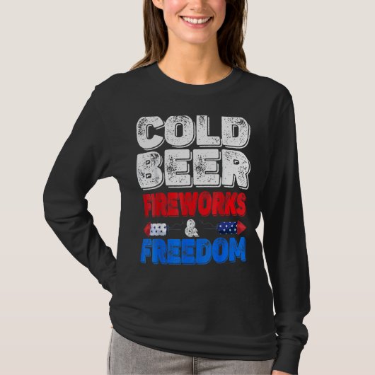 冷たいビール花火と7月Merica Uの自由4 Tシャツ (正面)
