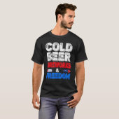 冷たいビール花火と7月Merica Uの自由4 Tシャツ (正面フル)