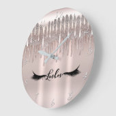 冷たいピンクローズ金ゴールドダイアモンドグリッタードリップラッシュ ラージ壁時計 (傾斜)