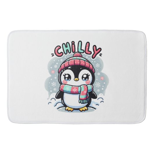 冷たいペンギンの雪のスカーフハグ バスマット (正面)