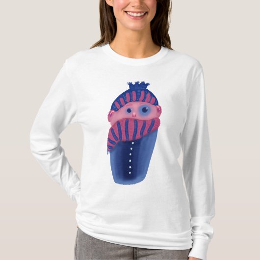 冷たい冬の帽子そしてスカーフを持つ凍結の子供 Tシャツ (正面)