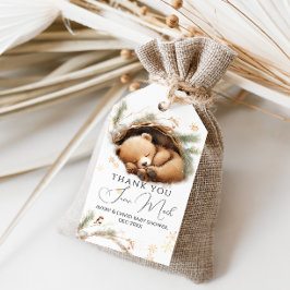 冷たい外のウッドランドベア冬の赤ちゃんシャワー ギフトタグ