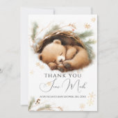 冷たい外のウッドランドベア冬の赤ちゃんシャワー サンキューカード (正面)