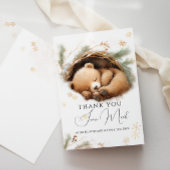 冷たい外のウッドランドベア冬の赤ちゃんシャワー サンキューカード