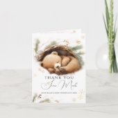 冷たい外のウッドランドベア冬の赤ちゃんシャワー サンキューカード (正面)
