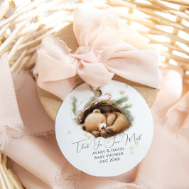 冷たい外のウッドランドベア冬の赤ちゃんシャワー フェイバータグ