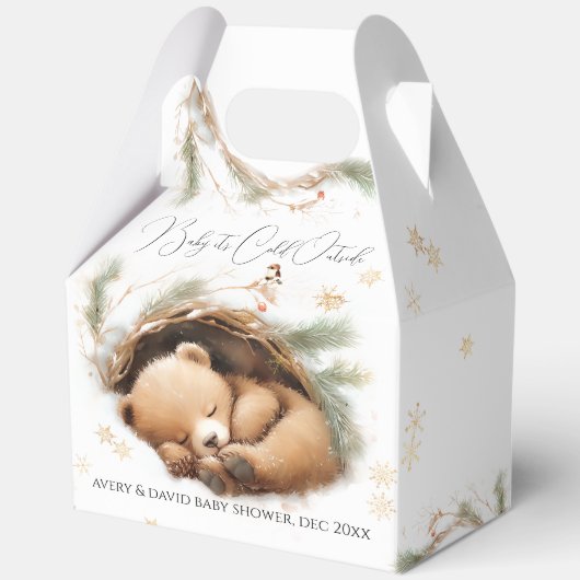 冷たい外のウッドランドベア冬の赤ちゃんシャワー フェイバーボックス (正面)