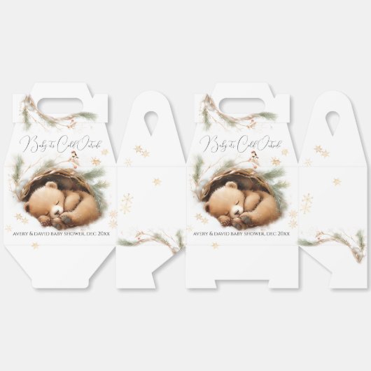 冷たい外のウッドランドベア冬の赤ちゃんシャワー フェイバーボックス (見開き)