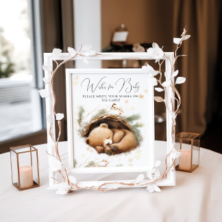 冷たい外のウッドランドベア冬の赤ちゃんシャワー ポスター