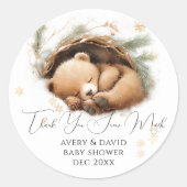 冷たい外のウッドランドベア冬の赤ちゃんシャワー ラウンドシール (正面)