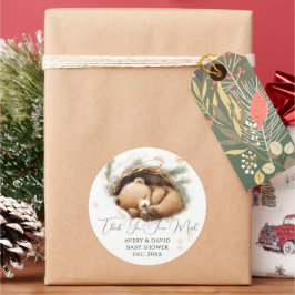 冷たい外のウッドランドベア冬の赤ちゃんシャワー ラウンドシール