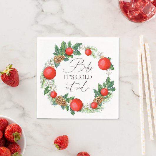 冷たい外クリスマスリース冬の赤ちゃんシャワー スタンダードカクテルナプキン (インサイチュ)