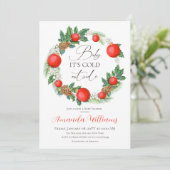 冷たい外クリスマスリース冬の赤ちゃんシャワー 招待状 (スタンド正面)