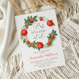 冷たい外クリスマスリース冬の赤ちゃんシャワー 招待状