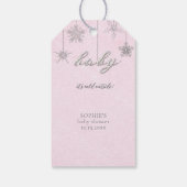 冷たい外グリッタースノーフレークピンク赤ちゃんシャワー ギフトタグ (裏面)