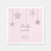 冷たい外グリッタースノーフレークピンク赤ちゃんシャワー スタンダードカクテルナプキン (正面)