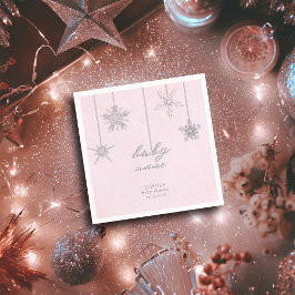 冷たい外グリッタースノーフレークピンク赤ちゃんシャワー スタンダードカクテルナプキン