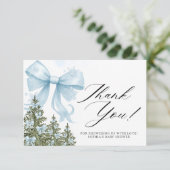 冷たい屋外ブルーボウ赤ちゃんシャワーありがとう カード (スタンド正面)