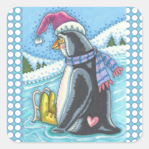 冷たい底の暖かいハート、ペンギンのクリスマスシール スクエアシール
