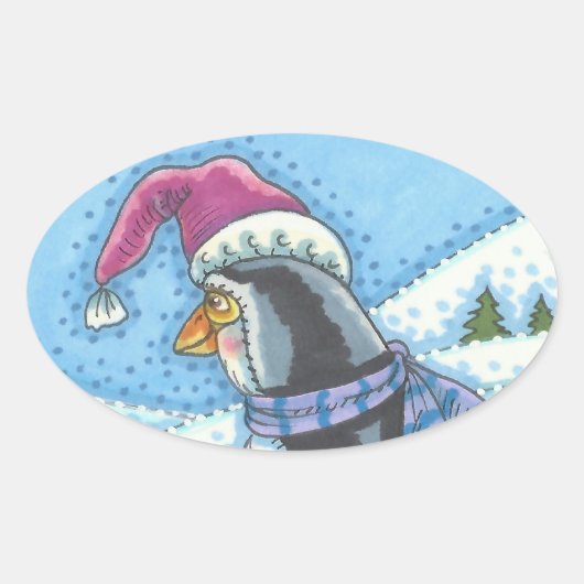 冷たい底の暖かいハート、ペンギンのクリスマスシール 楕円形シール (正面)
