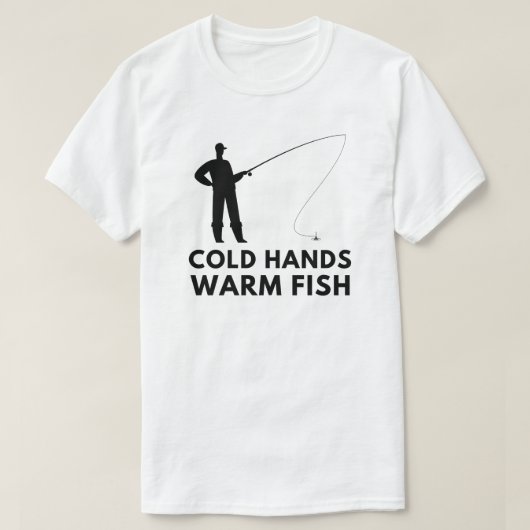 冷たい手で温かい魚 | 氷魚釣り Tシャツ (デザイン正面)