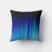 冷たい火-青いティール（緑がかった色）の紫色の縞パターン クッション (裏面)