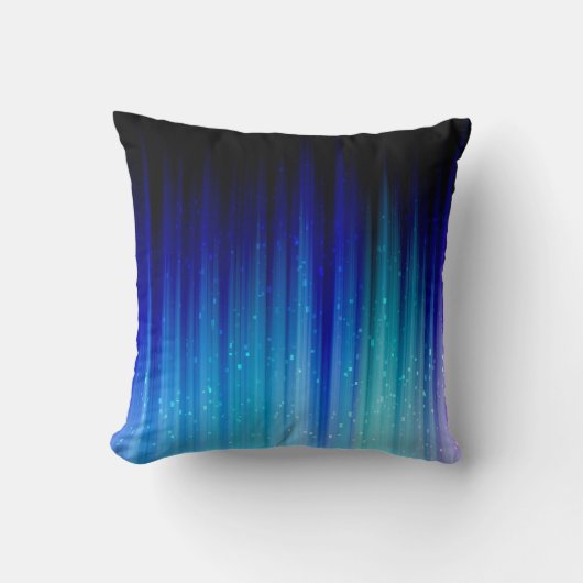 冷たい火-青いティール（緑がかった色）の紫色の縞パターン クッション (正面)