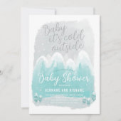冷たい雪の外の山々青い赤ちゃんシャワー 招待状 (正面)